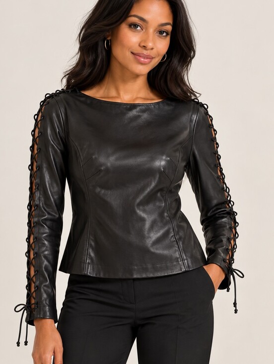 Danier Jackets & Blazers - Danier X Mark Fast  Black Leather Jacket/Top with Lace-Up Sleeves